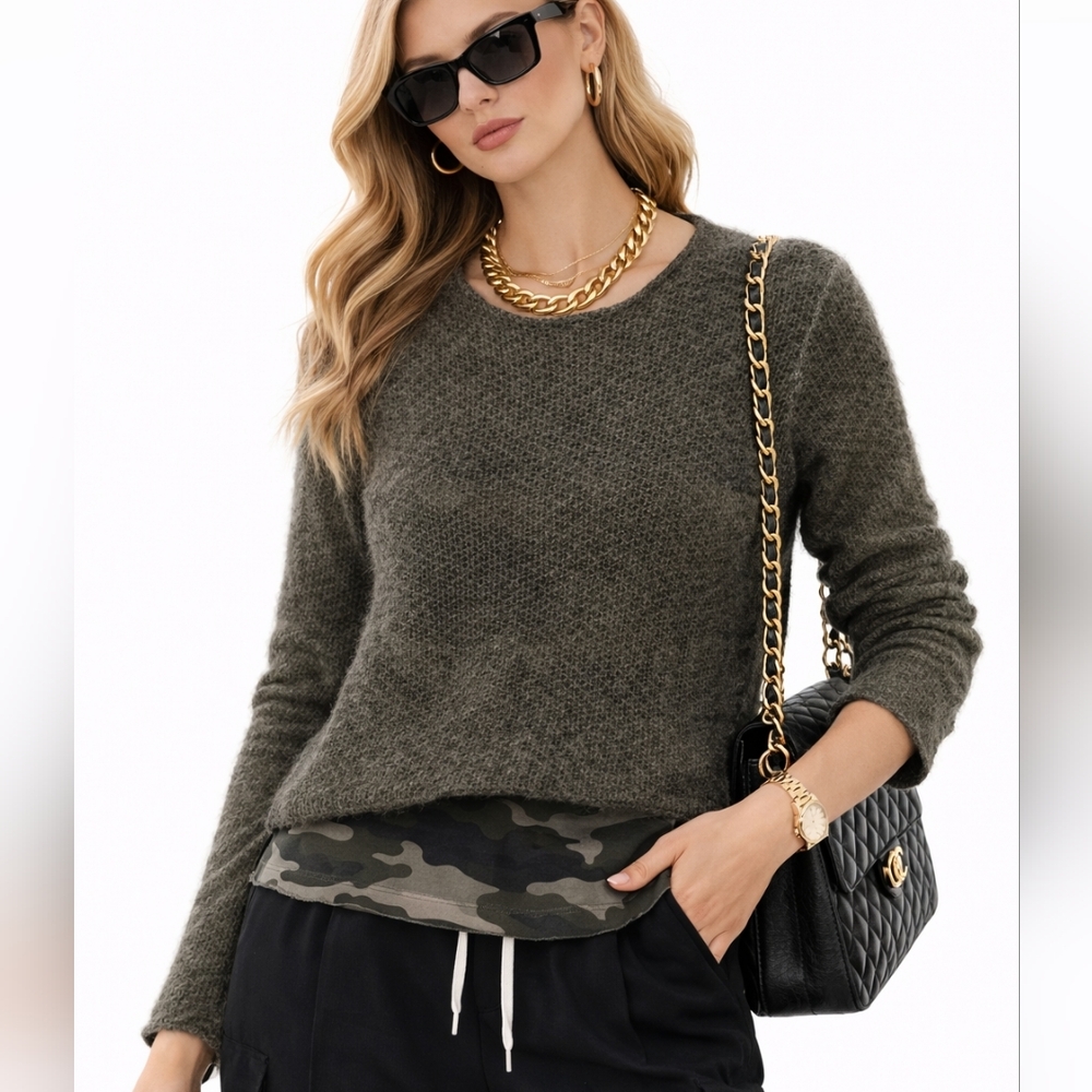 Camo Underlayer Olive Green Sweater Angela Mara Made In Italy Y2K Chic Street
